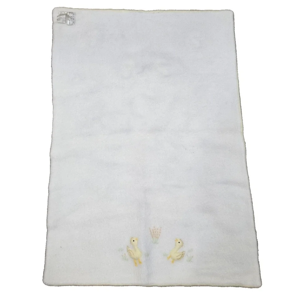 Vintage Trampunto Ducks Baby Blanket Cotton Blend‎ Embroidered Reversible Italy